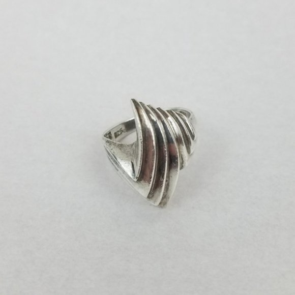 Vintage Modernist Fancy Sterling SILVER Dome Ring - Picture 6 of 8